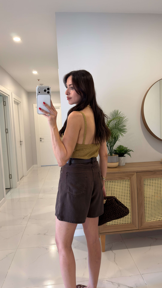 Sore Haki Simli Askılı Bluz
