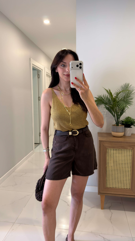 Sore Haki Simli Askılı Bluz