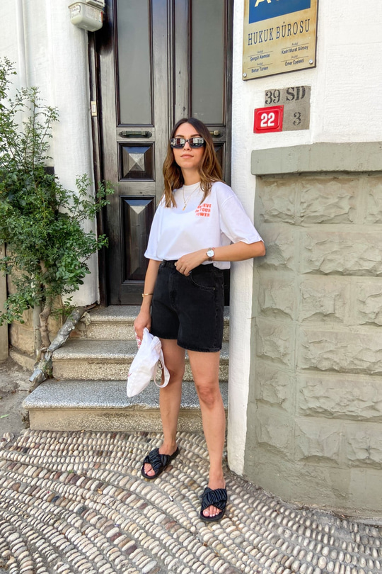 Siyah Mom Şort