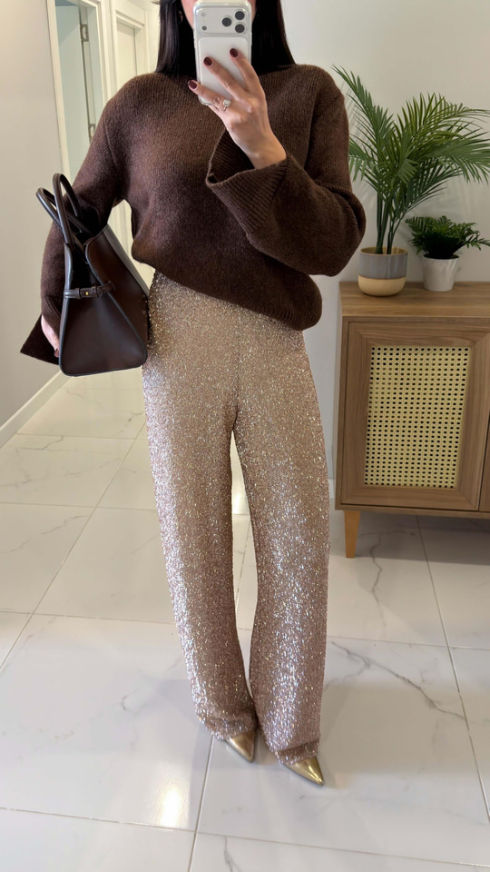 Stars Bej Astarlı Simli Pantolon