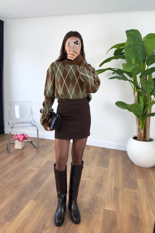 Stella Acı Kahve Gizli Cep Detaylı Mini Etek