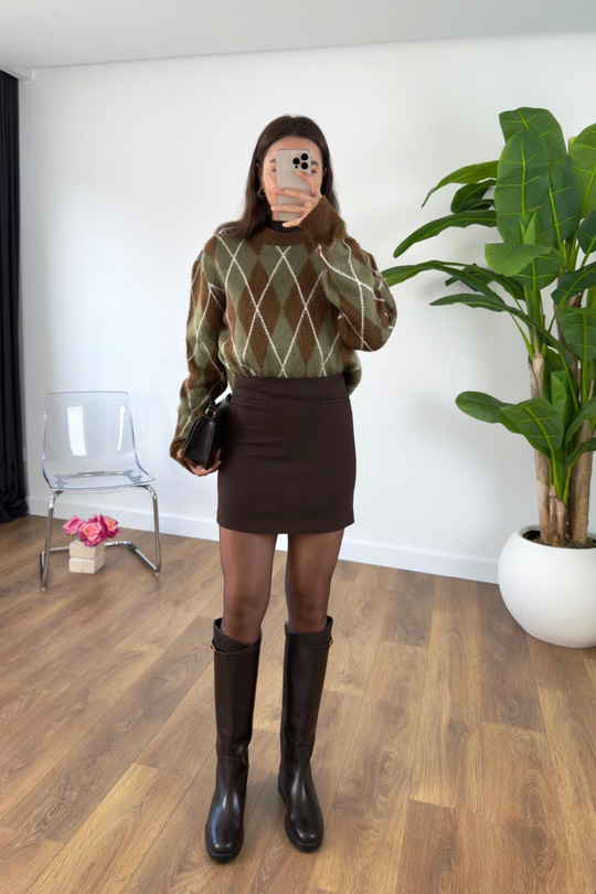 Stella Acı Kahve Gizli Cep Detaylı Mini Etek