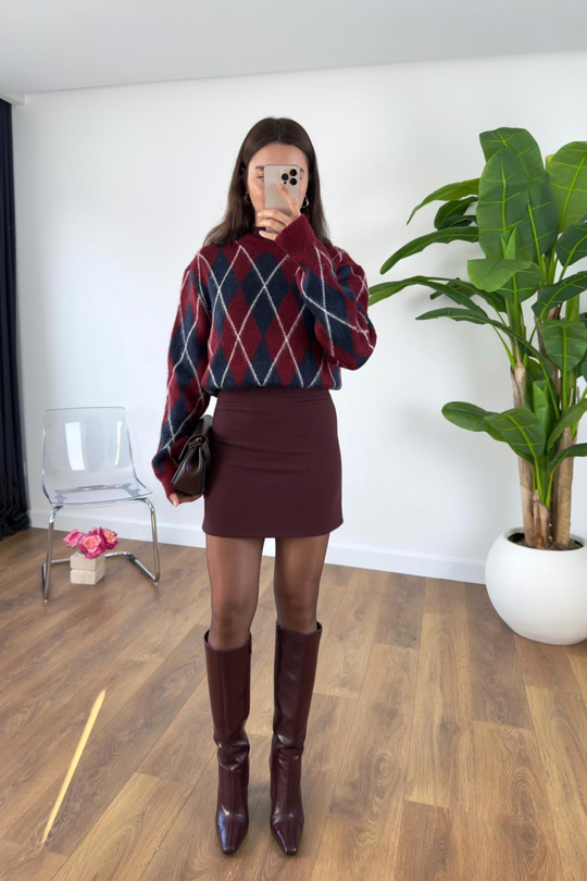 Stella Bordo Gizli Cep Detaylı Mini Etek