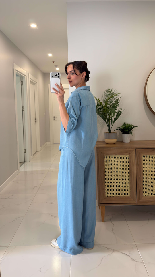 Stera Açık Mavi Kısa Kollu Gömlek Pantolon Denim Takım