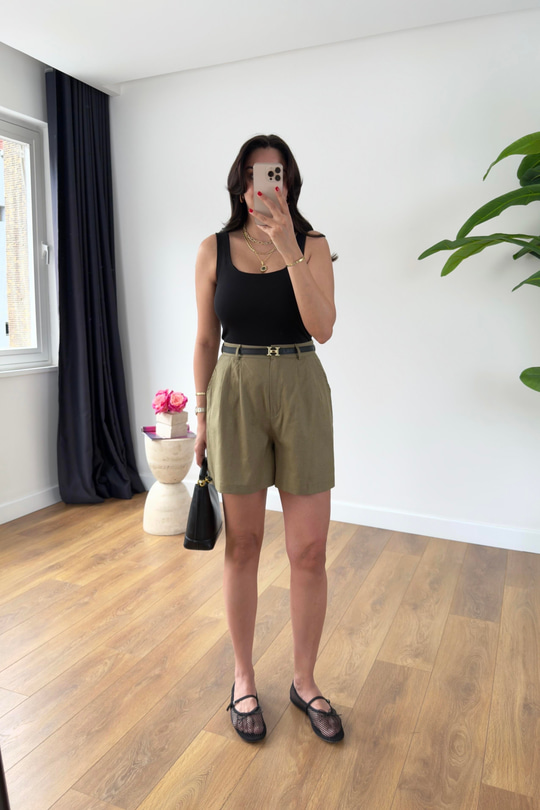 Summer Yeşil Keten Şort