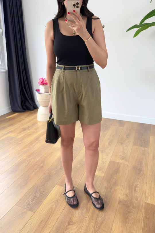 Summer Yeşil Keten Şort