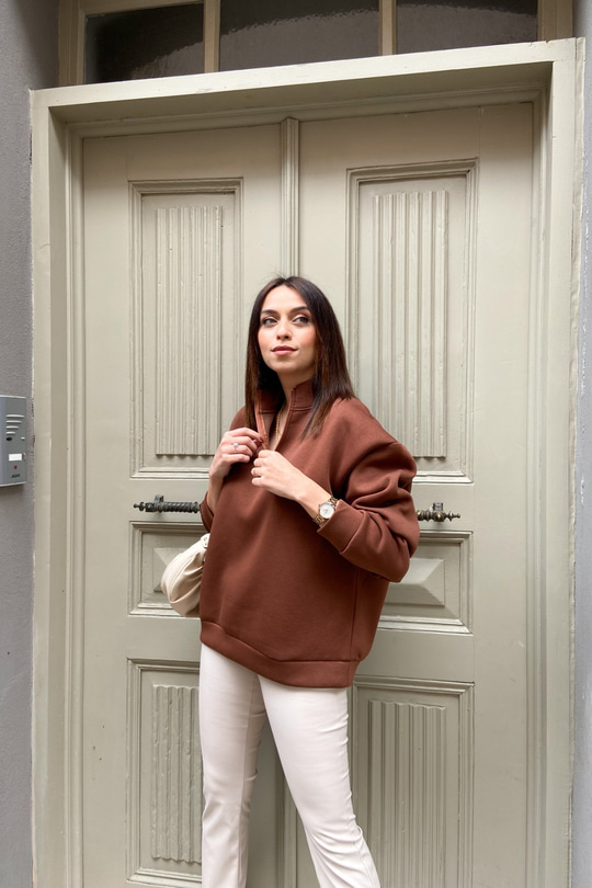 Acı Kahve Fermuarlı Sweatshirt