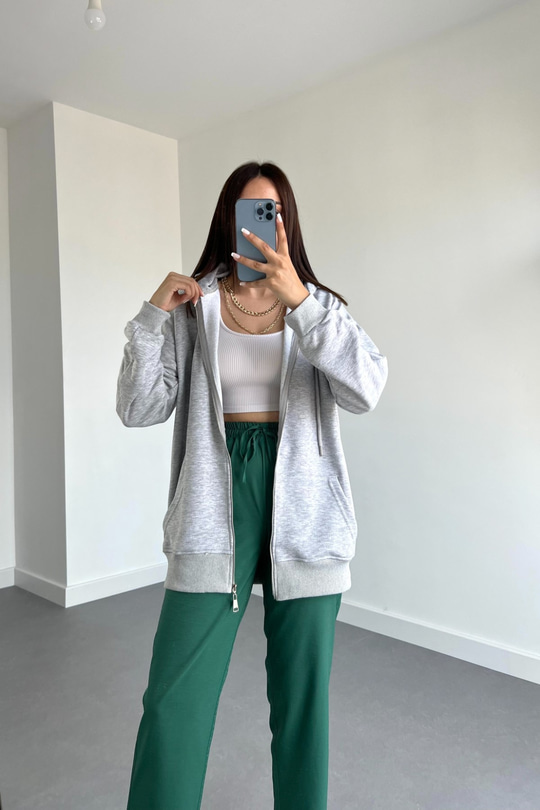 Gri Fermuarlı Sweatshirt