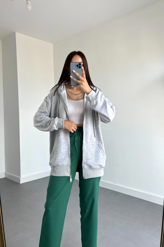 Gri Fermuarlı Sweatshirt