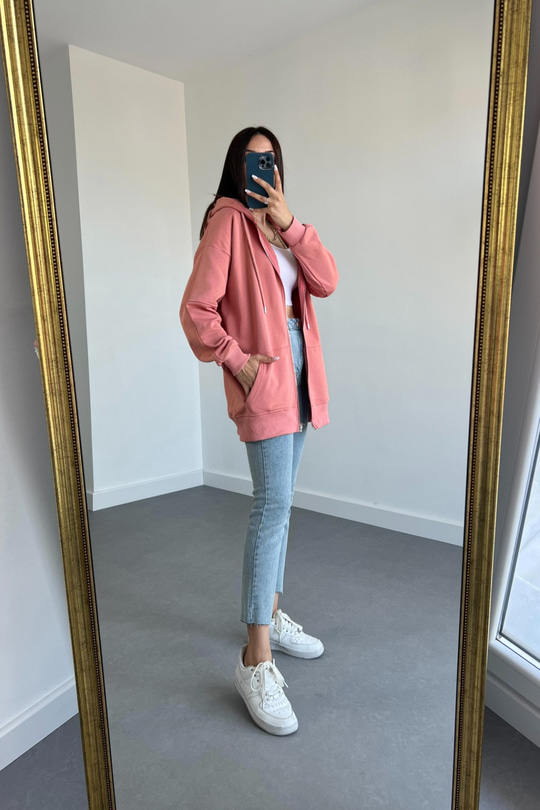 Gül Kurusu Fermuarlı Sweatshirt