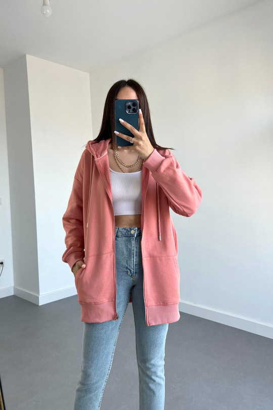 Gül Kurusu Fermuarlı Sweatshirt