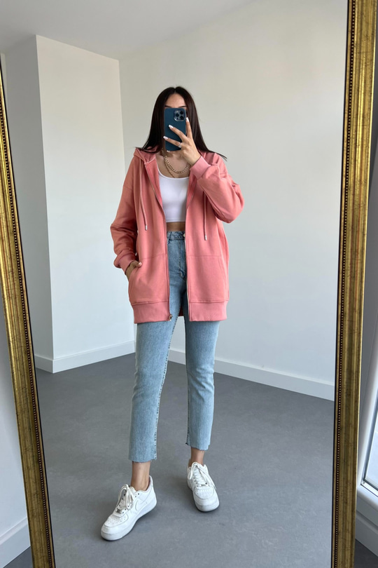 Gül Kurusu Fermuarlı Sweatshirt