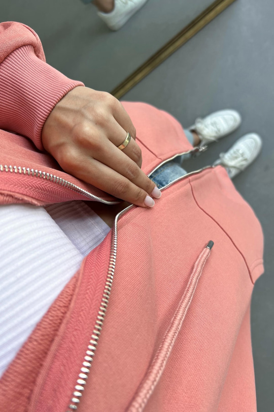 Gül Kurusu Fermuarlı Sweatshirt