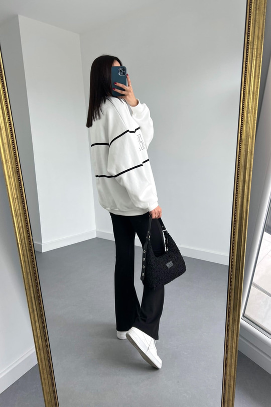 ZR Beyaz Yakası Fermuarlı Oversize Sweatshirt