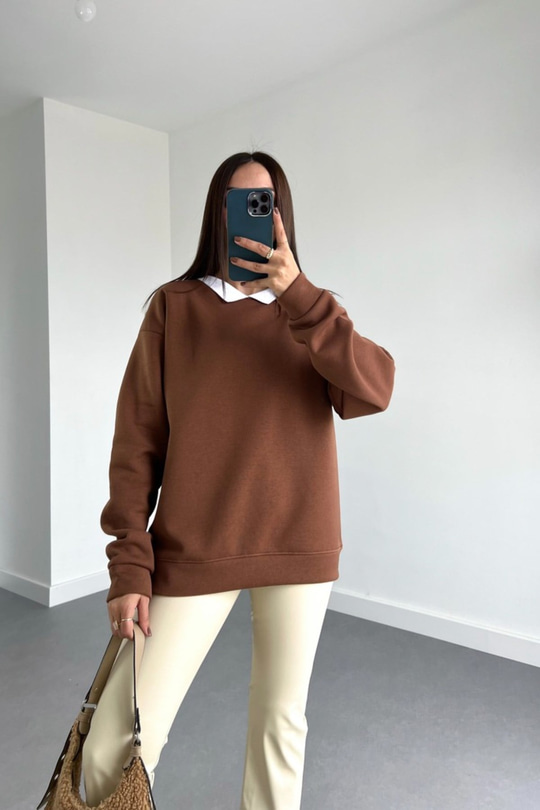 ZR Kahverengi Bebe Yaka Sweatshirt