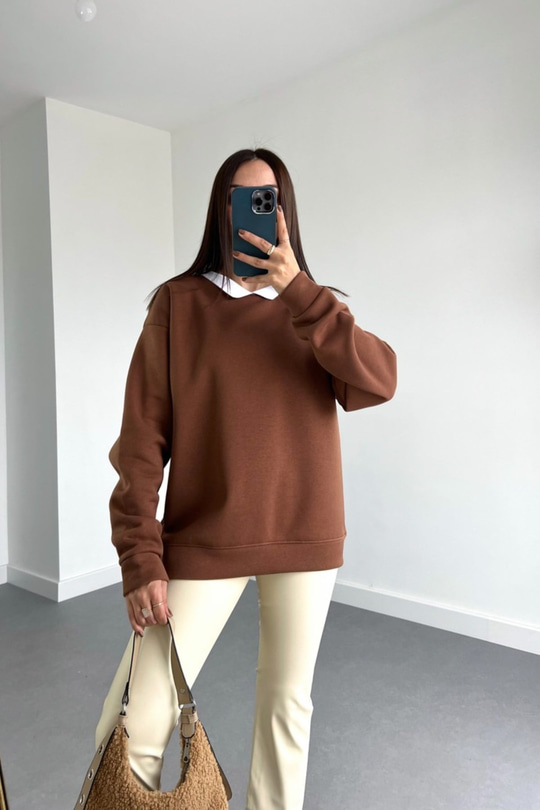 ZR Kahverengi Bebe Yaka Sweatshirt