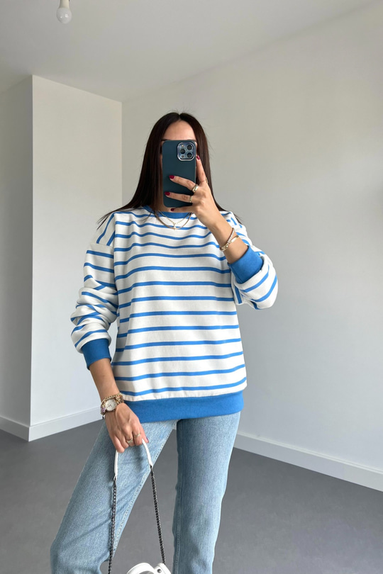 ZR Mavi Çizgili Sweatshirt