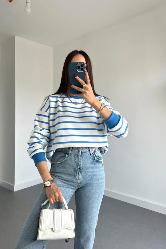 ZR Mavi Çizgili Sweatshirt