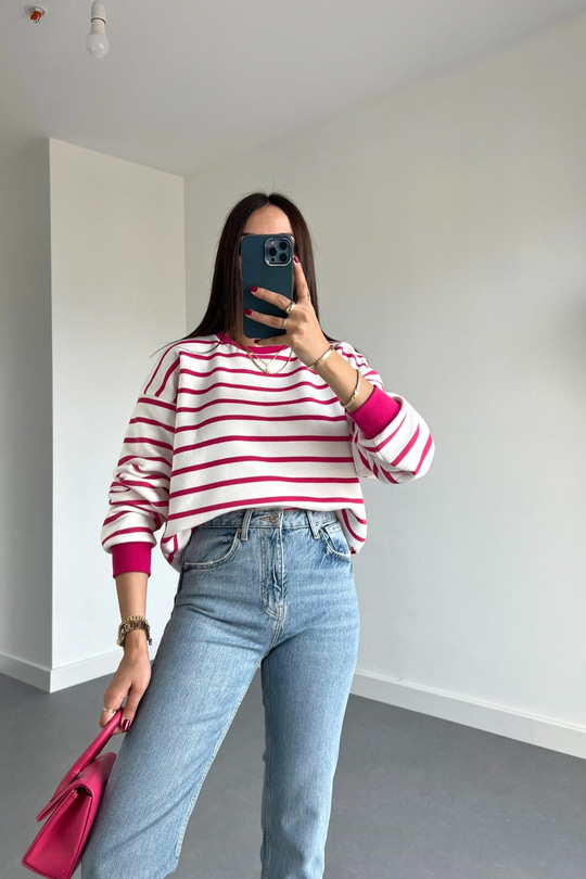 ZR Pembe Çizgili Sweatshirt