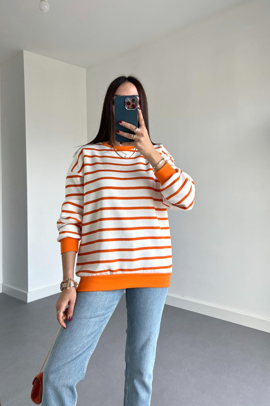 ZR Turuncu Çizgili Sweatshirt