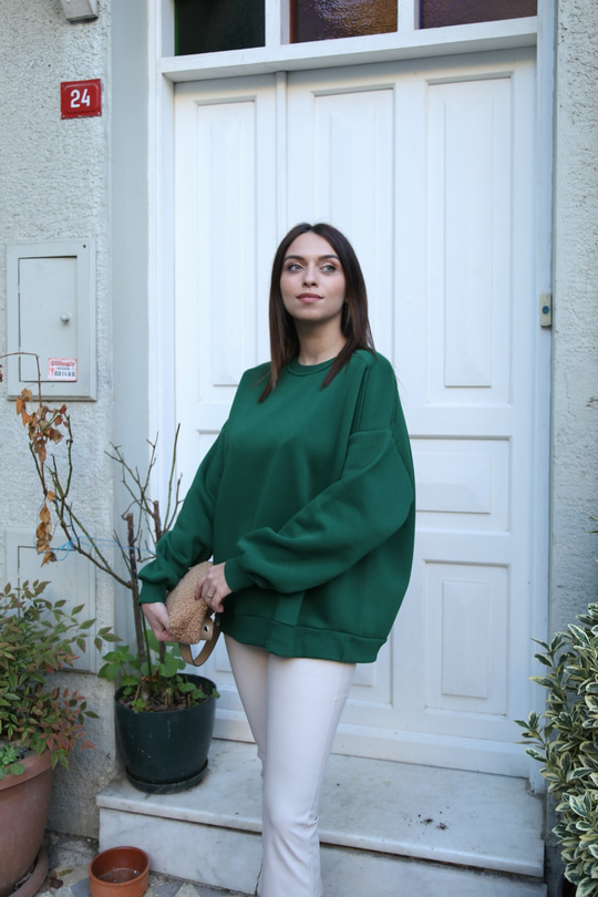 Zümrüt Yeşili Basic Sweatshirt