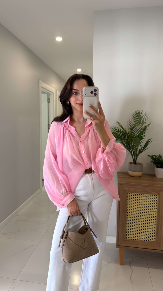 Swersa Pembe Transparan Oversıze Gömlek