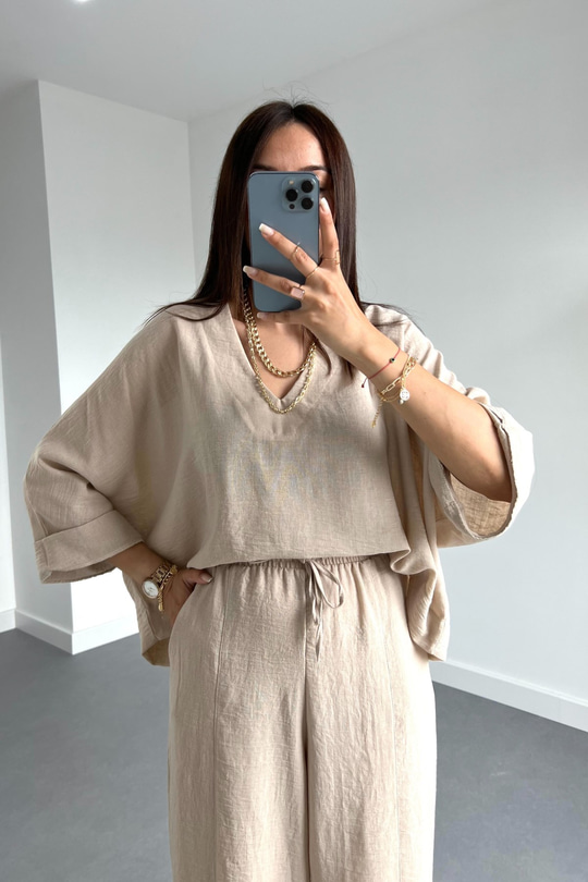 Oysho Model Taş Rengi Keten Takım
