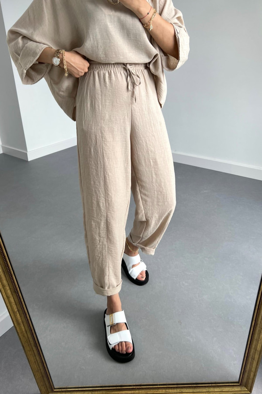 Oysho Model Taş Rengi Keten Takım
