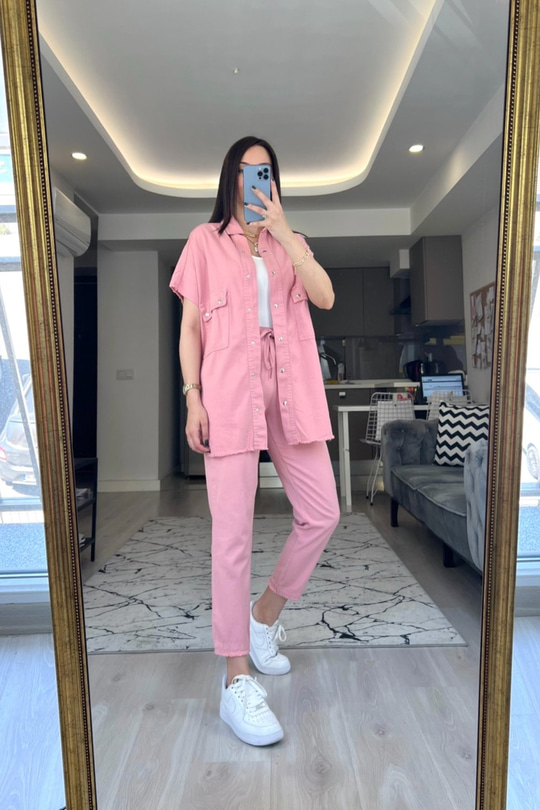 Pembe Püsküllü Kanvas Takım