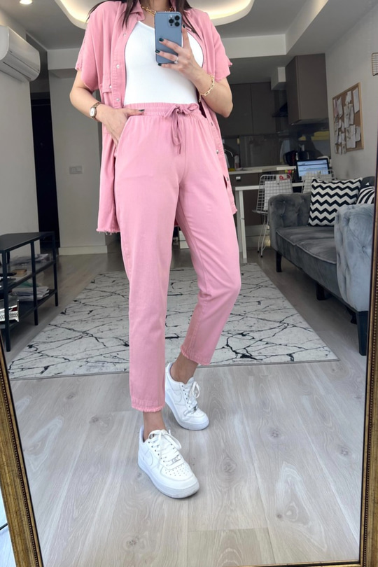 Pembe Püsküllü Kanvas Takım