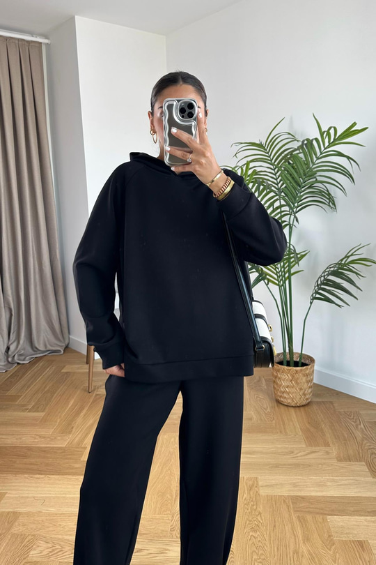 Storm Siyah Modal Sweatshirt Pantolon Takım