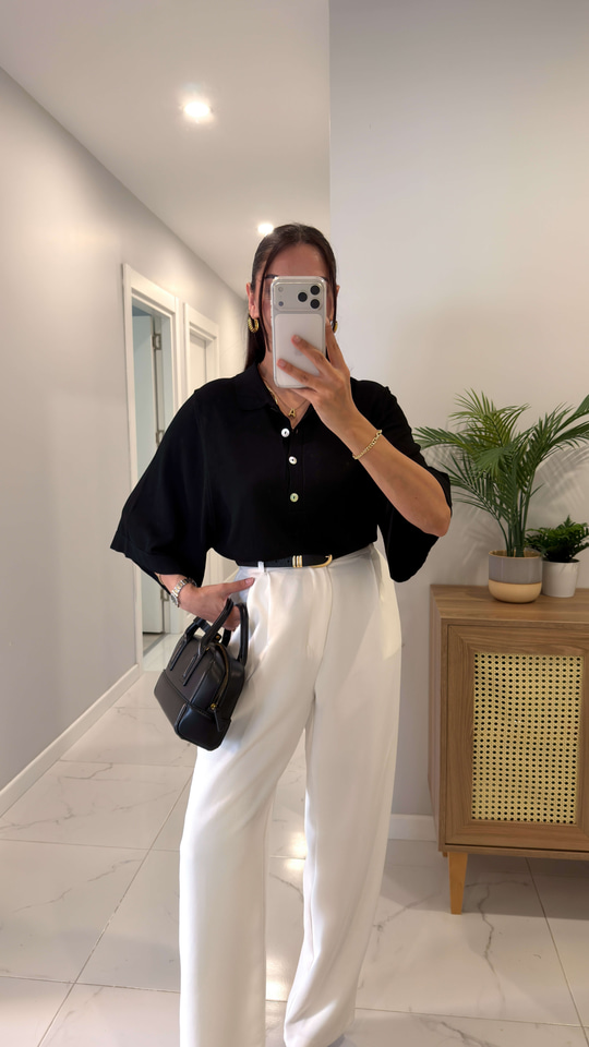 Tehla Siyah Polo Yaka Triko
