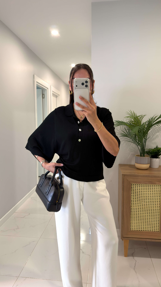 Tehla Siyah Polo Yaka Triko