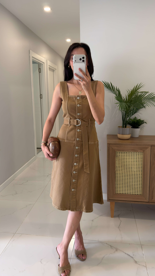 Terra Camel Soft Denim Kemerli Elbise