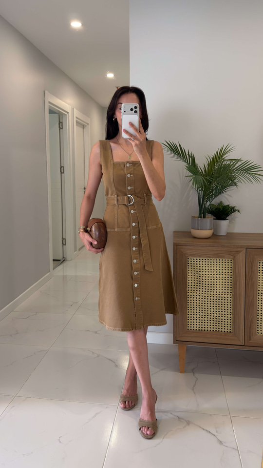 Terra Camel Soft Denim Kemerli Elbise