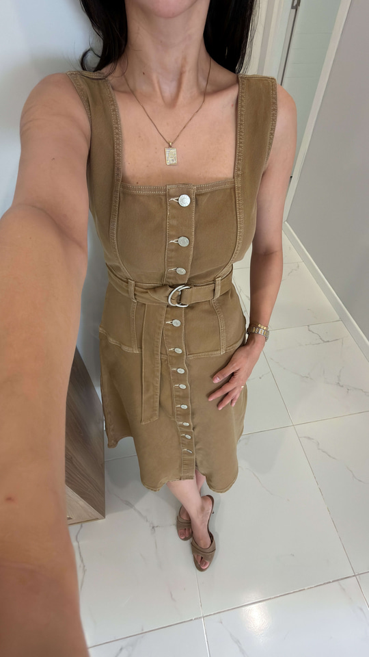 Terra Camel Soft Denim Kemerli Elbise