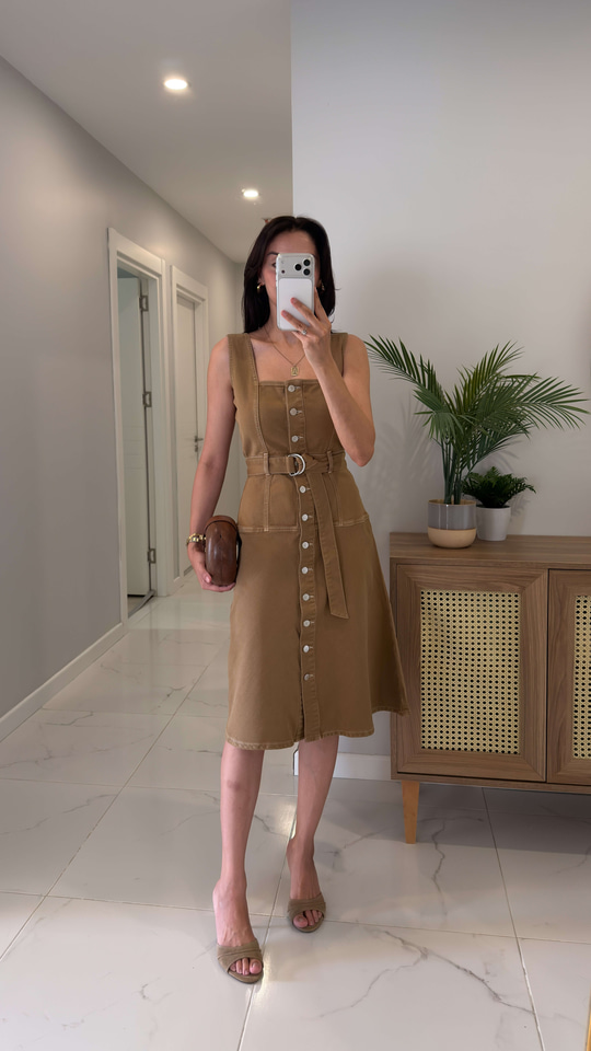 Terra Camel Soft Denim Kemerli Elbise