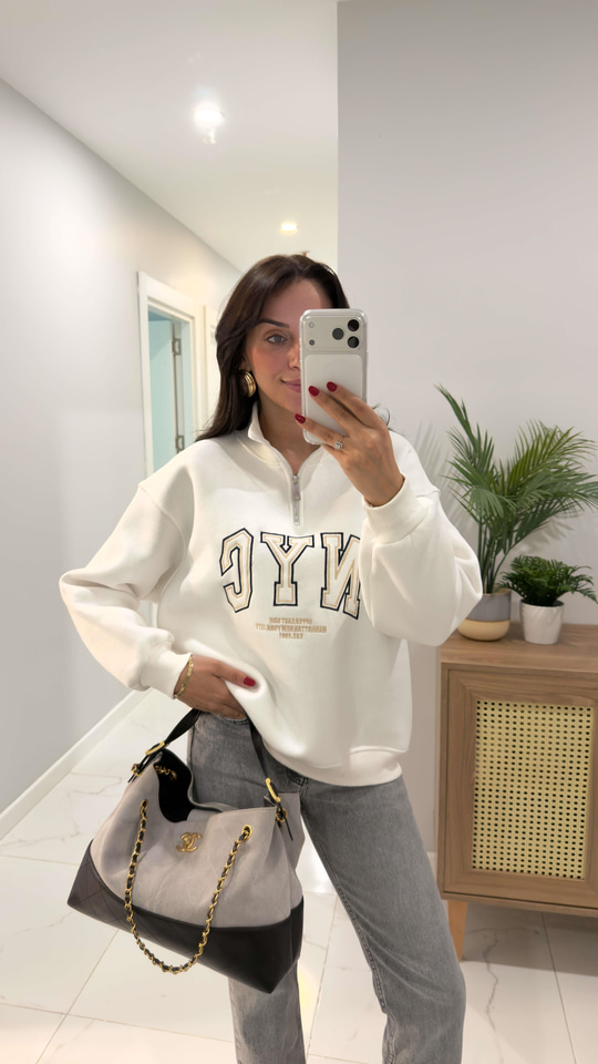 Tiessa Ekru NYC Baskılı Sweat