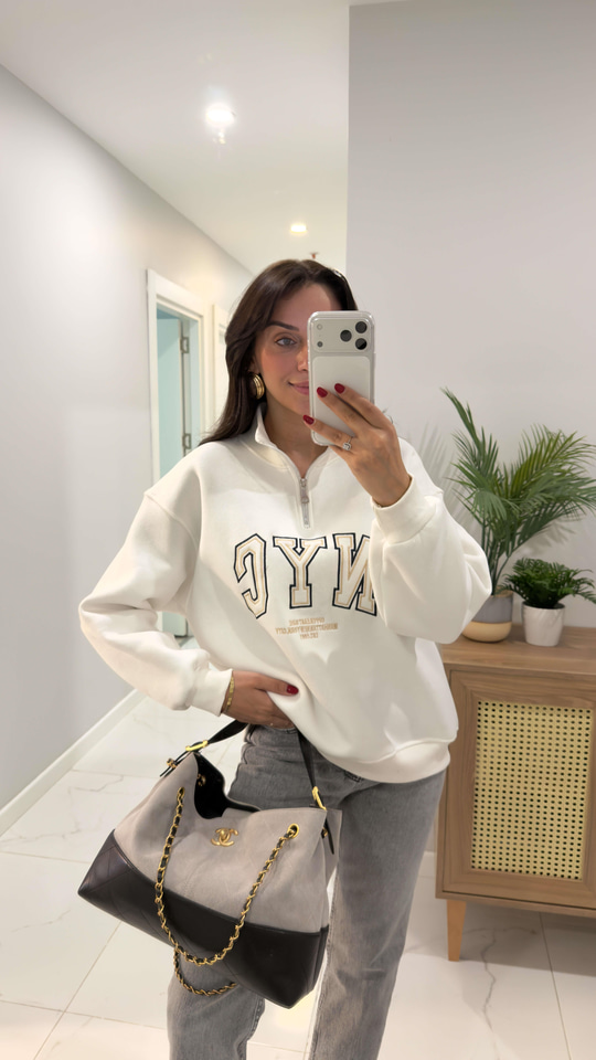 Tiessa Ekru NYC Baskılı Sweat