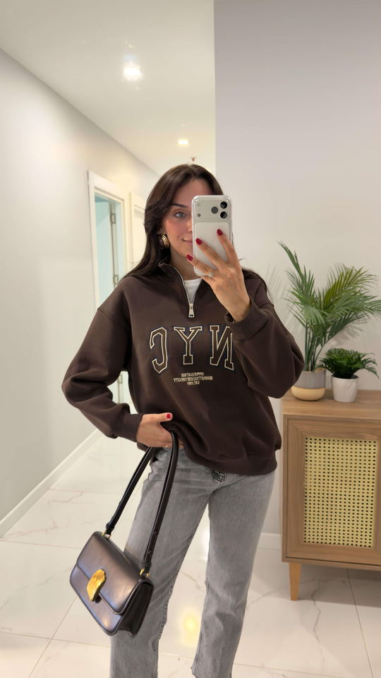 Tiessa Kahve NYC Baskılı Sweat