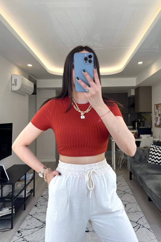Kiremit Fitilli Crop Tişört