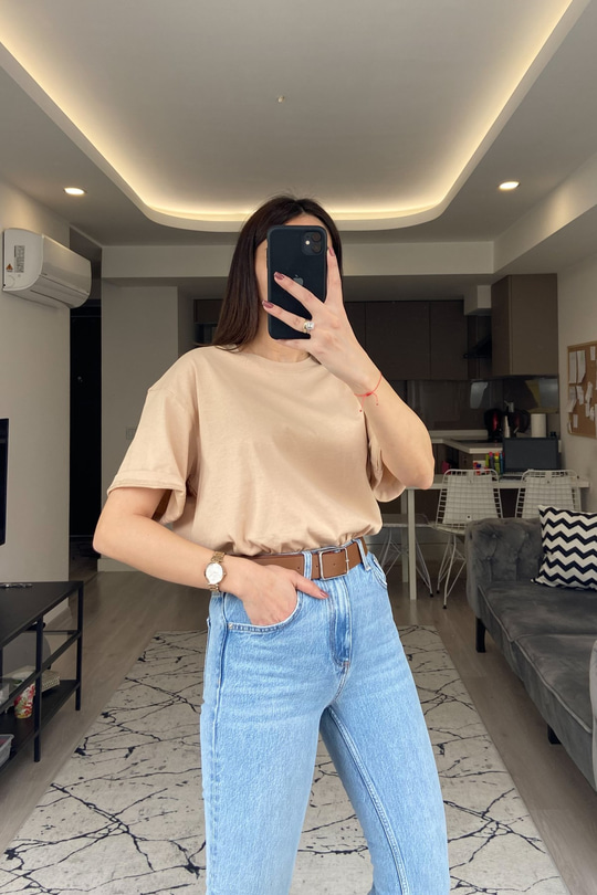 Krem Basic Tişört