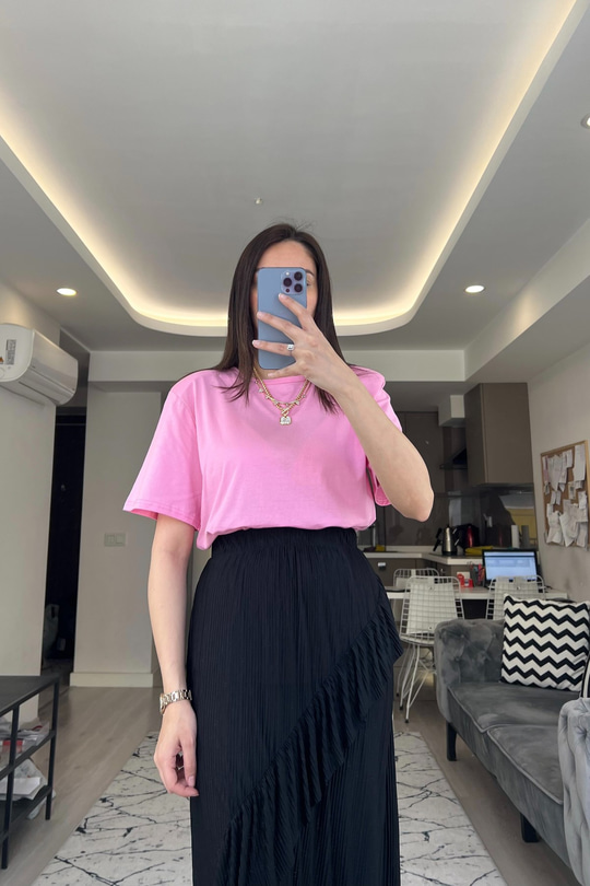 Pembe Vatkalı Basic Tişört