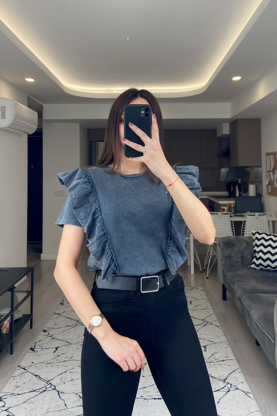 Str Antrasit Yıkamalı Tişört