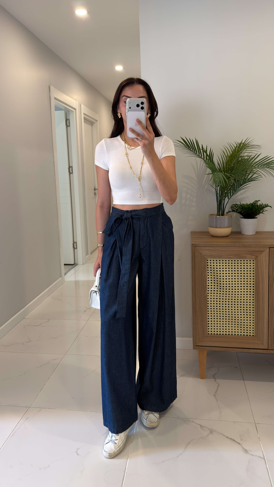 Todes Dark Blue Kendinden Bağlamalı Pantolon