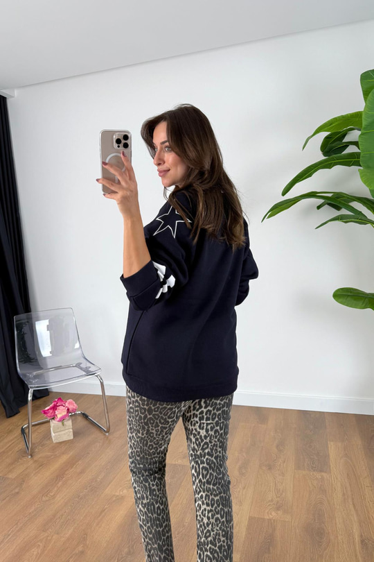 Tolsa Lacivert V Yaka Detaylı Şardonlu Sweatshirt