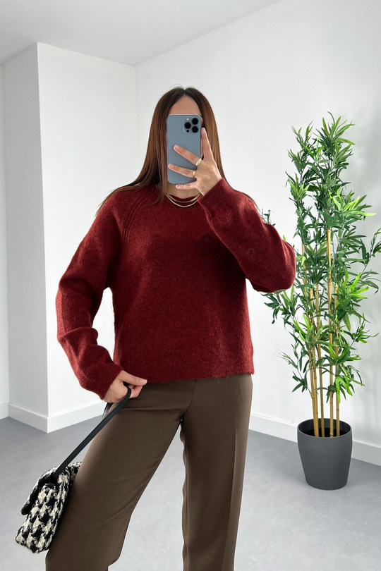 Asox Bordo Bisiklet Yaka Basic Triko