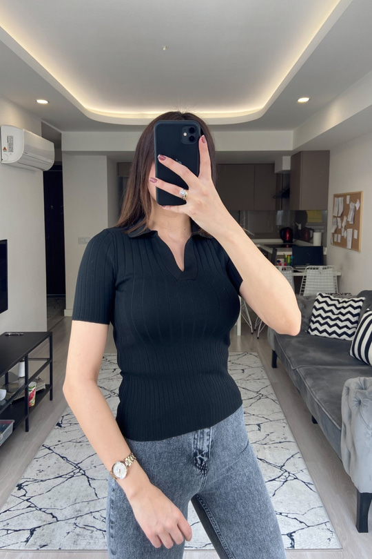 Siyah Polo Yaka Triko
