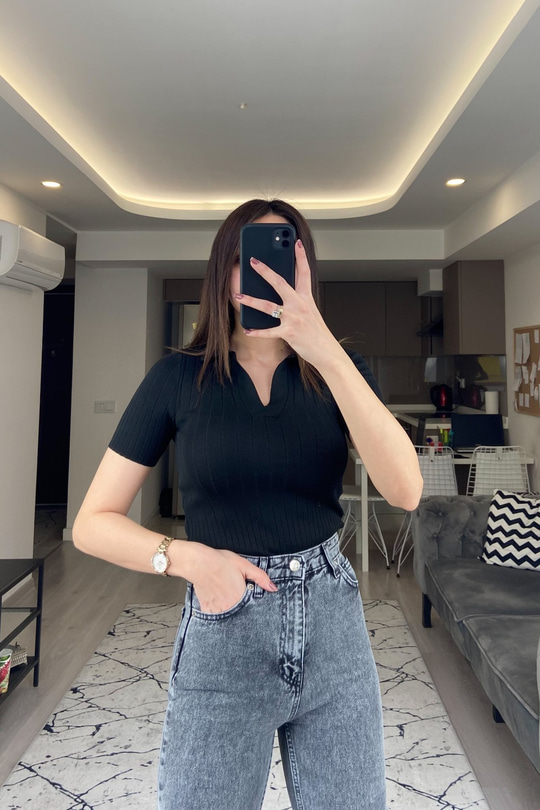 Siyah Polo Yaka Triko