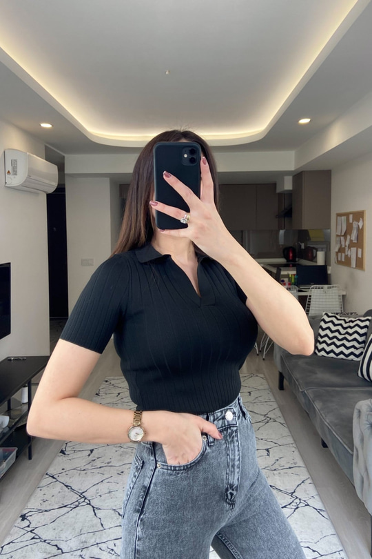 Siyah Polo Yaka Triko